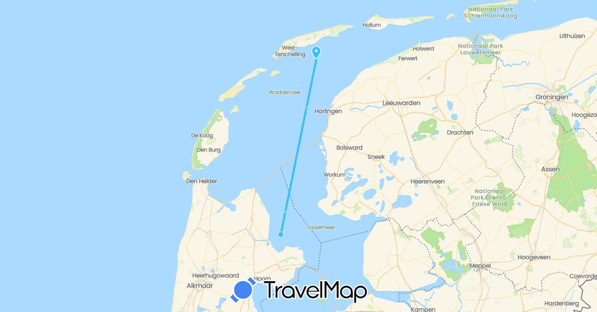 TravelMap itinerary: driving, boat in Netherlands (Europe)